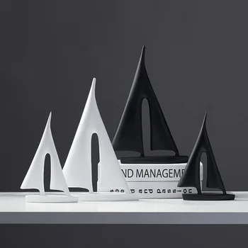 Abstrakt Plachetnica Miniatúrny Model Office Desktop Dekorácie, Ozdoby, Biela-Čierna Loď Figúrky Dary Dekorácie