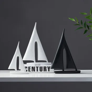 Abstrakt Plachetnica Miniatúrny Model Office Desktop Dekorácie, Ozdoby, Biela-Čierna Loď Figúrky Dary Dekorácie