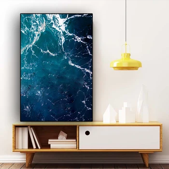 Abstrakt Vlny Hlboké Modré more More Zvlnené Plátno Maľovaní Plagátov a Vytlačí Nordic Štýl Wall Art Obrázok pre Obývacia Izba Dekor