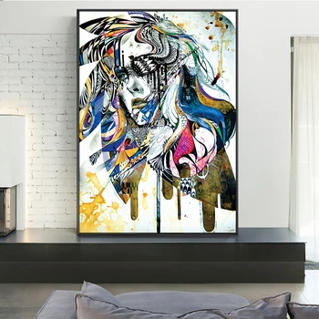 Abstrakt ženu sexy zlá holka, olejomaľba na Plátne, Plagáty a Vytlačí Cuadros Wall Art Obrázky Pre Obývacia Izba