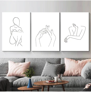 Abstrakt Ženy Line Kreslenie Nordic Plagát&Vytlačí Moderné Plátno Maliarske Umenie Žltá Sučka Stenu Obrázok, Spálňa Domova Jeden