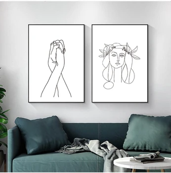 Abstrakt Ženy Line Kreslenie Nordic Plagát&Vytlačí Moderné Plátno Maliarske Umenie Žltá Sučka Stenu Obrázok, Spálňa Domova Jeden