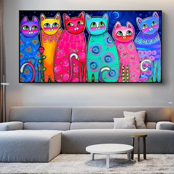 Abstraktné, Farebné Mačky Plátno Umenie Plagáty A Vzory, Moderné Zvieratá Plátne, Obrazy Na Stenu Umenie Nordic Umenie Obrázky Pre Deti Izba