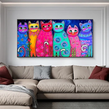 Abstraktné, Farebné Mačky Plátno Umenie Plagáty A Vzory, Moderné Zvieratá Plátne, Obrazy Na Stenu Umenie Nordic Umenie Obrázky Pre Deti Izba
