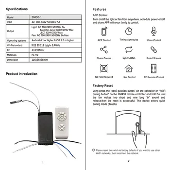 AC 100-240V WiFi+RF APLIKÁCIE Smart Univerzálny Stropný Ventilátor Lampa Diaľkový ovládač Kit Diaľkové Nastavenie Rýchlosti Svetla, Diaľkové Ovládanie Spínača