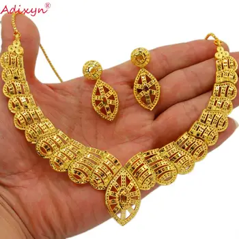 Adixyn 2020 India Šperky set Zlatá Farba Náhrdelníky Náušnice Pre Ženy Afriky Etiópskej Doplnky Strany N02231