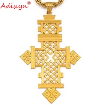 Adixyn Cross Prívesok Pre Ženy, Mužov, Zlatá Farba Medi 45 cm reťaz Afriky dubaj Šperky