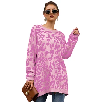 Adogirl leopardí vzor o krk voľné ženy pletené svetre jeseň hrubé dlhý sveter mujer invierno 2019 80-100 cm vlnený sveter