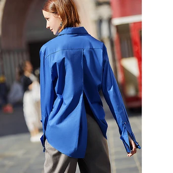 AEL Kráľovská Modrá tričko ženy Klope Blúzka Feminina módne Safari štýl Jar Leto vrchné Oblečenie voľné Plus Veľkosť nové