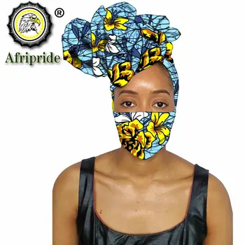 Africké Ankara Šatka na Hlavu Zábal+ Maska Ručné Vosk Bavlna Headtie Zodpovedajúce Tlače Afriky Šatku Tkaniny Tlače S20H009