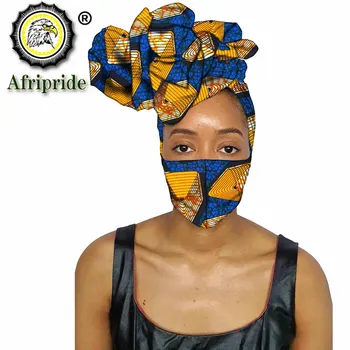 Africké Ankara Šatka na Hlavu Zábal+ Maska Ručné Vosk Bavlna Headtie Zodpovedajúce Tlače Afriky Šatku Tkaniny Tlače S20H009