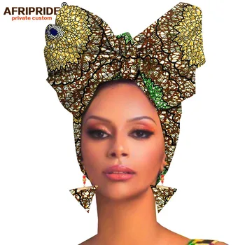Africké headwraps+earings 2 ks držiaky pre ženy afriky hlavu šatku ankara tradičné headtie šatku turban AFRIPRIDE A19H007