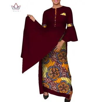 Africké Oblečenie Žien Afrike Oblečenie Bazin Riche Getzner 2021 Nové Žena Plná Rukáv dámske Večerné Šaty Veľkosti pluse 3XL WY7881