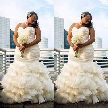 Africké Plus Veľkosť Svadobné Šaty morskej panny 2020 vestido de noiva Milú Prehrabať Organza Svadobné Šaty Pre Black Dievčatá, Ženy,