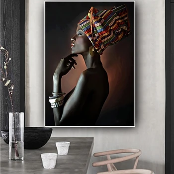 Africké Sexy Nahé Čierna Žena Portrét Plátno Maľovaní Plagátov a Vytlačí Cuadros Wall Art Obrázky pre Obývacia Izba