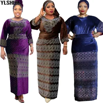 Africké Sukne Nastaviť Šaty Pre Ženy Diamond Afriky Oblečenie Nové Dashiki Elastické Bazin Župan Femme Hiver 2021 Slávny Oblek Pre Lady