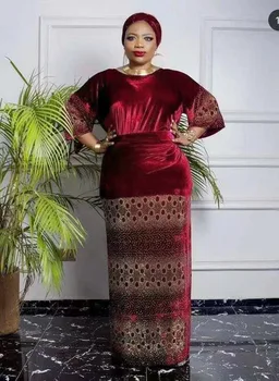 Africké Sukne Nastaviť Šaty Pre Ženy Diamond Afriky Oblečenie Nové Dashiki Elastické Bazin Župan Femme Hiver 2021 Slávny Oblek Pre Lady