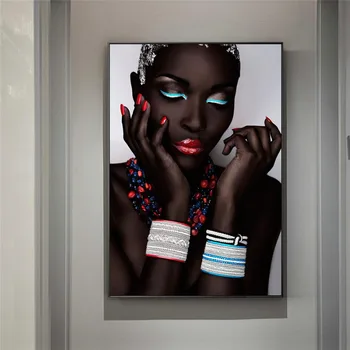Africké Umenie Čierna a Zlatá Žena, olejomaľba na Plátne Cuadros Plagáty a Vytlačí Škandinávskych Wall Art Obrázok pre Obývacia Izba