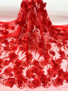 Africké Čipky Textílie 2020 Červená Nigérijský Čipky Tkaniny Vysokej Kvality francúzsky 3D Kvety, Čipky a Tylu Textílie Pre Svadobné Šaty KJL9727G