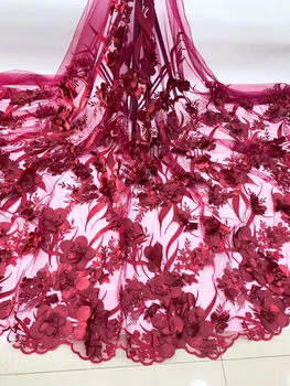 Africké Čipky Textílie 2020 Červená Nigérijský Čipky Tkaniny Vysokej Kvality francúzsky 3D Kvety, Čipky a Tylu Textílie Pre Svadobné Šaty KJL9727G