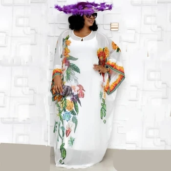 Africké Šaty Pre Ženy, Nový Šifón Veľké Rukáv Šaty Maxi Dlhý Kvetinový Vestidos S Elastické Dlhý Vnútorný Afrike Oblečenie