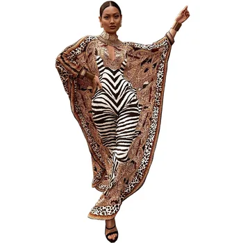Africké Šaty pre Ženy, Plus Veľkosť Zebra Vytlačené Dashiki Elegantné Dámske Šaty Moslimských Abaya Kaftan Bat Rukáv V krku Rúcha