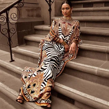 Africké Šaty pre Ženy, Plus Veľkosť Zebra Vytlačené Dashiki Elegantné Dámske Šaty Moslimských Abaya Kaftan Bat Rukáv V krku Rúcha