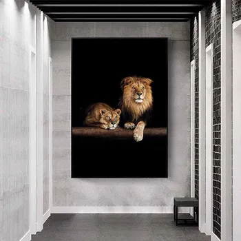 Africký Lev, Levica V Tme Umelecké Plátno Tlačiť Maľovanie Voľne Žijúcich Zvierat Na Stenu Obrázok, Obývacia Izba Moderné Domáce Dekorácie Plagát
