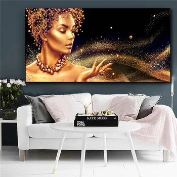 Afrika Zlato Nahé Ženy Perlový Náhrdelník Šperky olejomaľba na Plátne Umenie Plagáty a Vytlačí na Stenu Obrázok pre Obývacia Izba Dekor