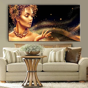 Afrika Zlato Nahé Ženy Perlový Náhrdelník Šperky olejomaľba na Plátne Umenie Plagáty a Vytlačí na Stenu Obrázok pre Obývacia Izba Dekor
