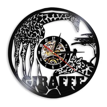 Afrika Žirafa Safari Štýl Vinyl Hodiny s LED Podsvietením Najvyšší Žijúcich Suchozemských Zvierat Tichý Wall Art Škôlky Dekor