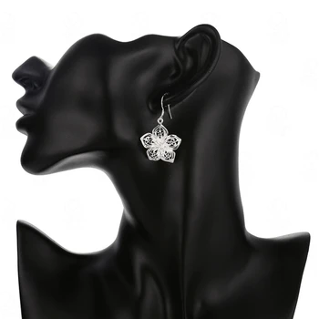 AGLOVER 39 MM 925 Sterling Silver Kvet, Kvapka Náušnice Pre Ženy Módne Šperky Darček Náušnice