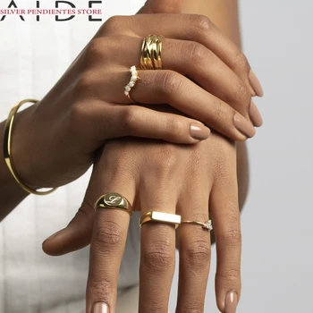 AIDE Luxusne Jemné Šperky 925 Strieborný Prsteň Pre Všetky Ženy-Zápas Obdĺžnikový Pruh Geometrické Otvoriť Krúžky Anel Masculino