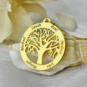 AILIN Zlatá Farba Family Tree Náhrdelník Vyryté Kruhu Názov Náhrdelník Osobné Mama Mama Náhrdelník Darček pre Matku Rodiny Šperky