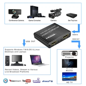 AIXXCO kompatibilný s HDMI Video Capture Karty 1080p Hra Zachytiť Kartu USB 2.0 Záznamník Box Zariadenie pre Live Streaming Video Nahrávanie