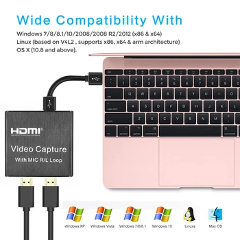 AIXXCO kompatibilný s HDMI Video Capture Karty 1080p Hra Zachytiť Kartu USB 2.0 Záznamník Box Zariadenie pre Live Streaming Video Nahrávanie