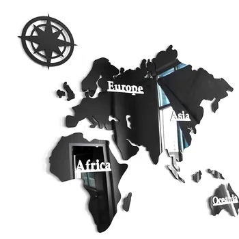 Akryl DIY 3D Mapa Sveta Veľké Hodiny Zemepisu Stlmiť Relogio De Parede Historická Mapa Sveta Pozerať, Bez Batérie Traveler Darček