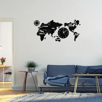Akryl DIY 3D Mapa Sveta Veľké Hodiny Zemepisu Stlmiť Relogio De Parede Historická Mapa Sveta Pozerať, Bez Batérie Traveler Darček