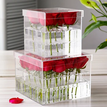 Akryl Transparentný Ruže Kvet Úložný Box S Vekom Make-Up Organizátor Kozmetické Prípade Držiteľ Ostatné Skladovanie Prípade Pre Domáce Svadbu