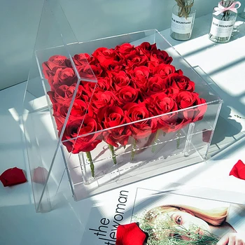 Akryl Transparentný Ruže Kvet Úložný Box S Vekom Make-Up Organizátor Kozmetické Prípade Držiteľ Ostatné Skladovanie Prípade Pre Domáce Svadbu