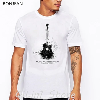 Akvarel gitara vytlačené pánske t-shirts letné top male vintage rock, hip hop tričká camisetas hombre biele tričko nadrozmerné