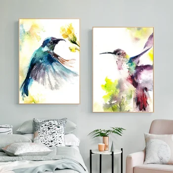 Akvarel Kolibrík Zvierat Plagáty a Vytlačí Plátno na Maľovanie Vtákov Maľovanie na Stenu Umenie Obrázky pre Deti, Obývacia Izba Cuadros