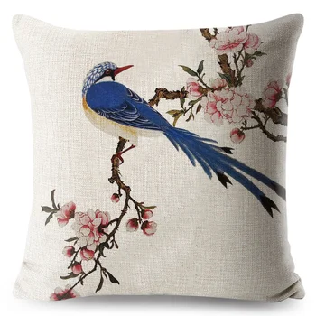 Akvarel Krásne Vtáky, Kvety Robin Tit Finch Kolibrík Goldfinch Sparrow Bobule Všívaných Kvety Vankúš Vankúš