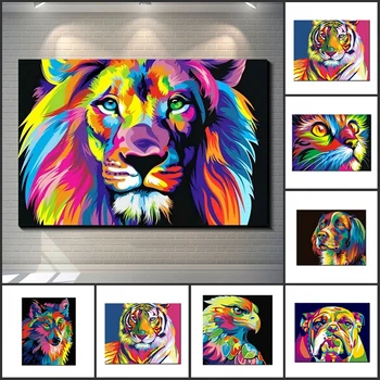 Akvarel Lev, Tiger, Mačka Plagát na Stenu Umelecké Plátno Abstraktné Zvieratá Pop Graffiti Art Obrazy Obrázky pre Obývacia Izba Cuadros