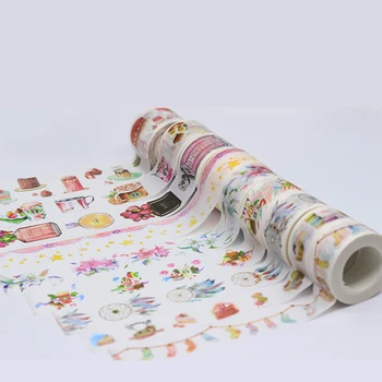 Alideco 10 ks Washi Maskovacie Pásky Cartoon Ponožky Piť Tortu Dekoratívne Samolepiace Scrapbooking DIY Papier Japonský Samolepky 10 m
