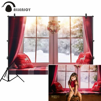 Allenjoy foto pozadie fotografia vianočné okno zimnom lese sneží červené pozadie fotografie photophone photozone