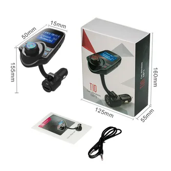ALLSOME T10 Bluetooth Súprava Handsfree Sada FM Vysielač, MP3 Prehrávač Hudby 5V 2.1 A USB Nabíjačka do Auta, AUX Otvoru Line in & Line Out