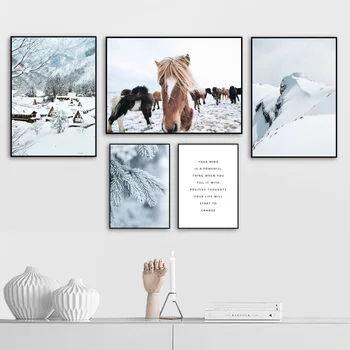 Alpy Ľadovej Hory Smog Borovicového Lesa Kôň Wall Art Plátno Na Maľovanie Nordic Plagáty A Potlačou Obrazov Na Stenu Pre Obývacia Izba Dekor