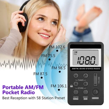 AM FM Prenosné Vreckové Rádio, Mini Digitálne Ladenie Stereo s Nabíjateľnou Batériou a Slúchadlá, na Prechádzku/Behanie/Telocvičňa/Táborenie (Bla
