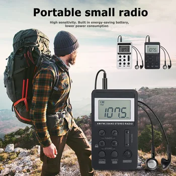 AM/FM Vreckové Rádio Prenosné Dual Band Digitálny Displej Mini Ukladať Viacero Staníc Rádio s HiFi Slúchadlá Batérie